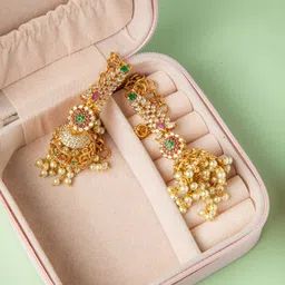 Niscka Gold-Plated Cubic Zirconia Stones Studded Dome Shaped Jhumkas image 4