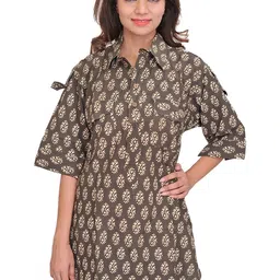 Exotic India Women Floral Printed Daily Cotton Straight Kurta-picture-34