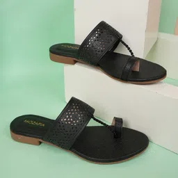 MOZAFIA Women Textured One Toe Flats with Laser Cuts-image-34