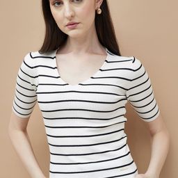 CODE by Lifestyle Women V-Neck Monochrome Cut Outs T-shirt-picture-1
