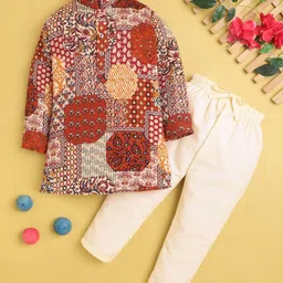Sangria Boys Printed Mandarin Collar Straight Kurta & Trousers Sets-picture-48