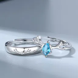 Teeragaj Set Of 2 Stone-Studded Stainless Steel Couple Finger Rings-picture-22
