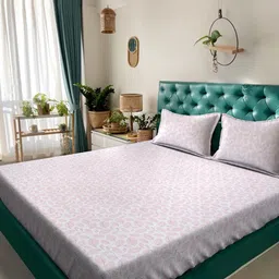 KLOTTHE White & Pink Floral 400 TC Bedsheet with 2 Pillow Covers-image-39