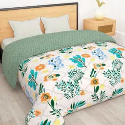 Story@home Cream-Coloured Printed Reversible Microfiber AC Room Double Bed Comforter image 1