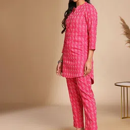 Aditi Wasan Printed Mandarin Collar Pure Cotton Tunic With Trousers Co-Ords image 3