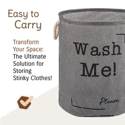 Aura Grey Printed Foldable Laundry Bags With Handle - 60L image 2