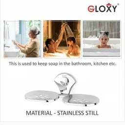GLOXY Silver-Toned Pack of 3 Solid Stainless Steel Double Soap Holder image 5