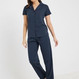 Styli Women Solid Pure Cotton Shirt Collar Shirt And Pyjama Night suit-picture-32