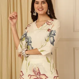 Anouk Rustic Women Floral Printed Regular Pure Cotton Kurta with Palazzos image 4