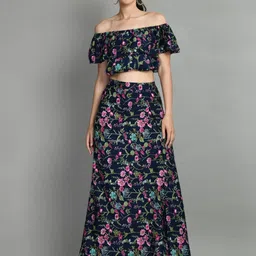 SHAHVEER CREATION Floral Off-Shoulder Flutter Sleeve Crepe Fit & Flare Maxi Dress-picture-49