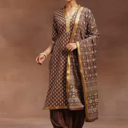 Libas Floral Printed Straight Gotta Patti Pure Cotton Kurta with Salwar & Dupatta image 1