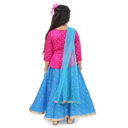 Babyhug Lehenga & 3/4 Sleeves Choli Set With Dupatta Dot Print - Pink Blue image 4