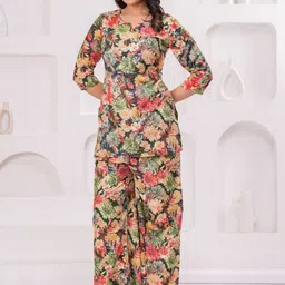 SHOBHIT Women Floral Printed Regular Kurti with Palazzos image 3