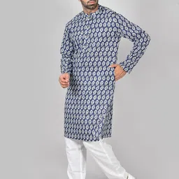 Anouk Rustic Men Paisley Printed Cotton Kurta with Pyjamas image 2