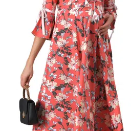Rudraaksha Creations Floral Print Bell Sleeve Crepe A-Line Maxi Maternity Dress image 5