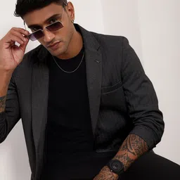 SHOWOFFFF Self Design Notched Lapel Single-Breasted Slim Fit Blazers image 3