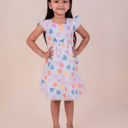SNUGGLY MONKEY Girls Heart Print Flutter Sleeve Fit & Flare Dress with Matching Hairband-picture-45