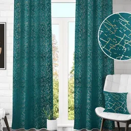 Kiara Creations Aqua Blue Set of 2 Room Darkening Long Door Curtains-image-51
