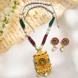 MANSIYAORANGE Gold-Plated Kundan Studded And Pearls Beaded Long Rajwadi Jewellery Set-picture-18