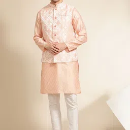 Jaipur Kurti Ethnic Motifs Woven Design Straight Kurta With Pyjama & Nehru Jacket-picture-23