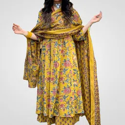 Arayna Women Floral Printed Regular Pure Cotton Kurta with Palazzos & With Dupatta-picture-38