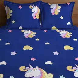 WEAVE AND DECOR Navy Blue Microfiber 300 TC Double Bedsheet with 2 Pillow Covers 72"x72" image 4