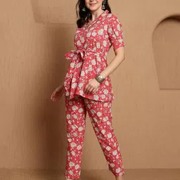 Sangria Printed Pure Cotton Top With Trouser Co-Ords image 5