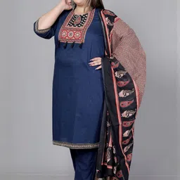 SHRIZA Ethnic Motifs Yoke Design Pure Cotton Kurta with Trousers & Dupatta image 4