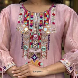 Women Basket Women Ethnic Motifs Embroidered Regular Mirror Work Kurta with Trousers & With Dupatta image 4