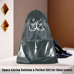 Aura Yellow & Grey 8 Pieces Printed Reusable Shoes Organisers image 2