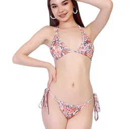 DUKE WOMEN'S Floral Printed Halter Neck Tie-Up Stretchable Swim Bikini Set-picture-11