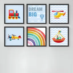 My Kids Wall Dream Big Inspirational Blue & Black 6 Pieces Wooden Abstarct Wall Art-image-97