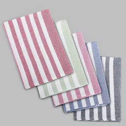 Aura 5-Pcs Pink & Blue Striped 180 GSM Pure Cotton Hand Towel image 2