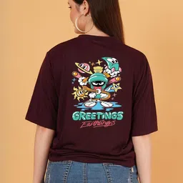 LECOWAR Women Pack Of 2 Graphic Printed Drop-Shoulder Sleeves T-shirt image 2