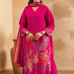 SZN Floral Printed V-neck Straight Kurta with Palazzos & With Dupatta image 5