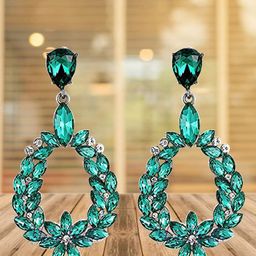 YouBella Silver-Plated Artificial Stones Studded Oval Shaped Drop Earrings-picture-31
