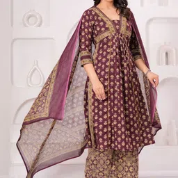 KALINI Women Ethnic Motifs Printed Panelled Pure Cotton Kurta with Trousers & With Dupatta-picture-30