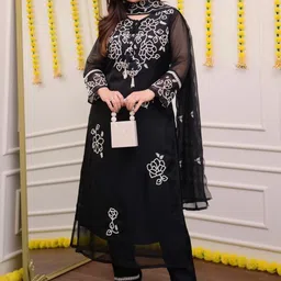 YAMUNE Women Floral Embroidered Regular Thread Work Kurta with Trousers & With Dupatta image 5