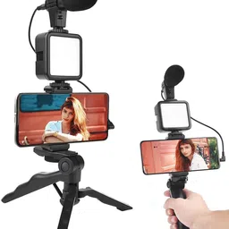 NETZI Best Video Making Vlog Tripod Kit With Microphone and Light For Broadcast Tripod Kit-picture-21