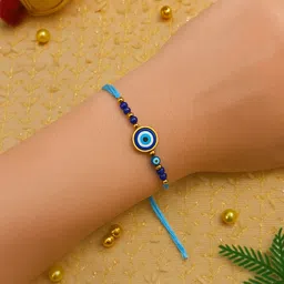 pjm Designer Blue white rakhi Mauli Thread Chawal Roli Pack Set-picture-33