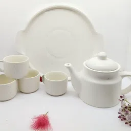 the earthy store Pack of 6 Ceramic Handmade Cermaic Tea Pot Kattle 600ml 4 Cups 170ml 1 Tray Set-picture-16