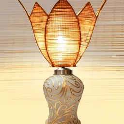 Devansh Beige Textured Glass Traditional Abstract Shaped Table Lamp image 4