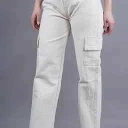 Women Relaxed Fit Mid Rise Beige Jeans-image-1