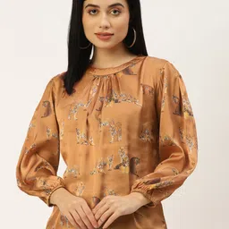 AKIMIA Brown Print Satin Blouson Top image 1