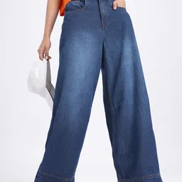 glitchez Women Frayed Finish Panelled Palazzo Fit Jeans-image-6
