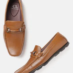 Carlton London Men Camel Brown Solid Horsebit Loafers-image-93