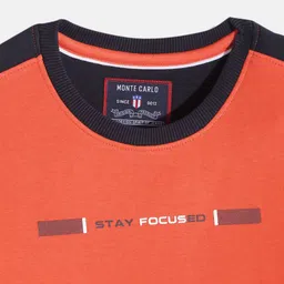 Monte Carlo Boys Orange & Navy Blue Typography Printed Sweatshirt image 3