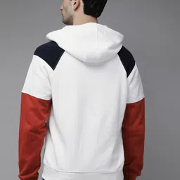 u.s. polo assn. U S Polo Assn Men White Colourblocked Front-Open Hooded Sweatshirt image 2