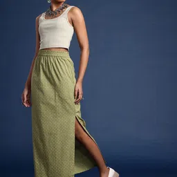 Taavi Polka Dots Printed Pure Cotton Sanganeri Straight Maxi Skirt image 1