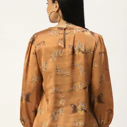 AKIMIA Brown Print Satin Blouson Top image 4